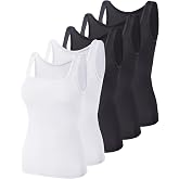 BQTQ 5 Pcs Women's Square Neck Tank Tops Sleeveless Undershirt Basic Tanks | Square Neck Undershirts for Women, Slim Fit and Stretchy Summer Tank Tops Ribbed Sleeveless Layering Tank Top