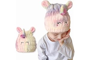 LCBD Microfiber Hair Towel Wrap for Kids, Unicorn Absorbent Drying Cap for Girls Curly Thick Long Hair, Soft Girls Quick Hair