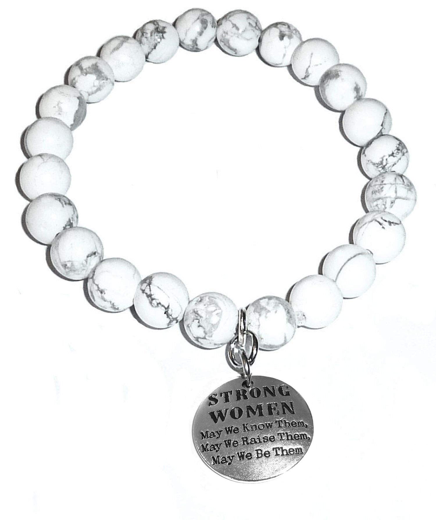 Hidden Hollow Beads Howlite Natural White Stone Women's Stretch Beaded Bracelet, Inspirational Message Charm, Stretch - Will fit most wrists., Stone