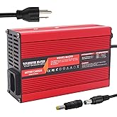 54.6V 5A Charger 48V Li-ion Battery Charger Red Aluminum Case with Cooling Fan for 13S 48V 10Ah 15Ah 20Ah 30Ah 40Ah 50Ah 60Ah Lithium Battery Pack with DC 5.5 x 2.1mm/5.5 x 2.5mm Plug