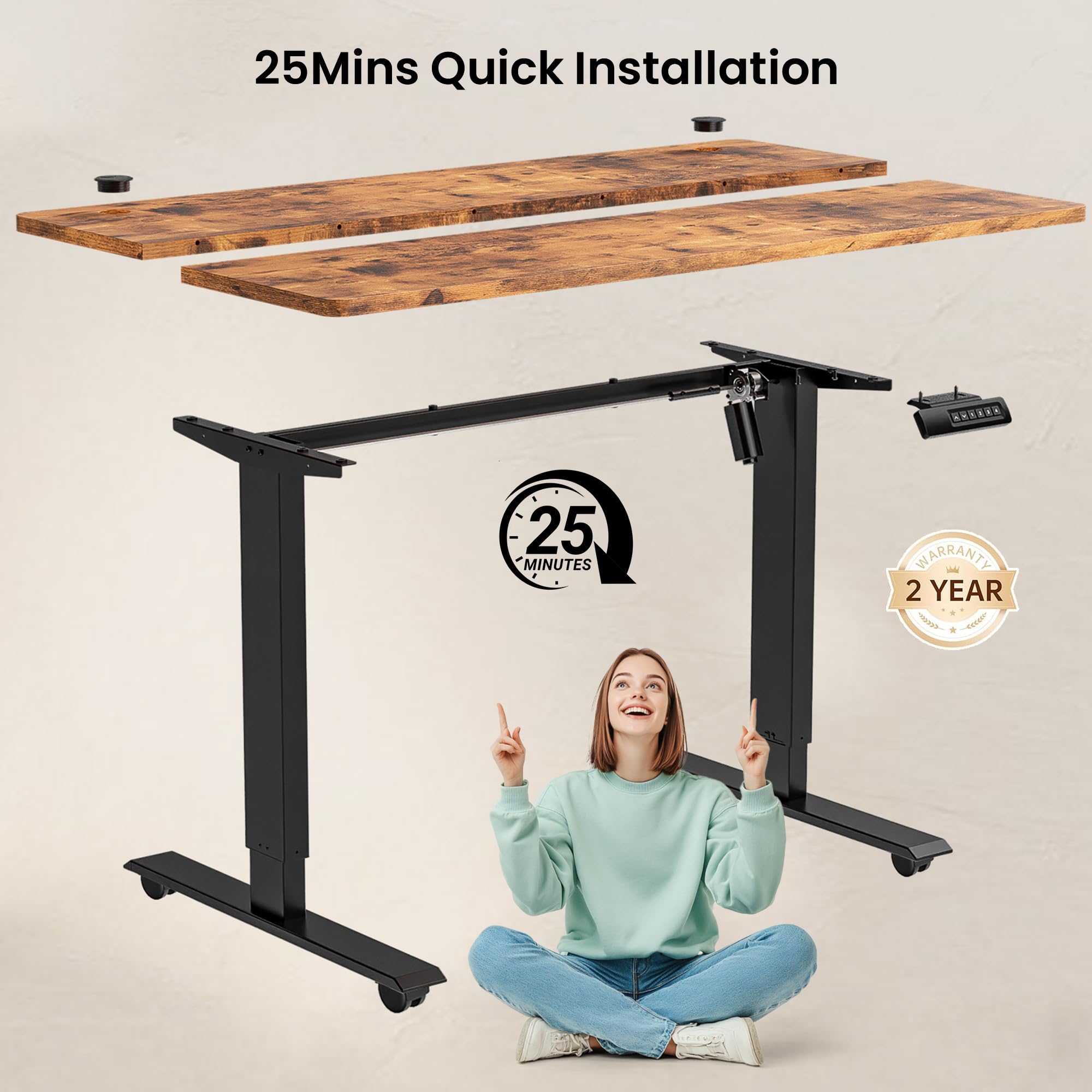 farexon 55 x 24 Inch Electric Standing Desk Adjustable Height, Sit-Stand Desk with Oversized Mouse Pad， Double Crossbeam Structure, Four Preset Heights, 27''-45'' Lifting Range Stand up Desk
