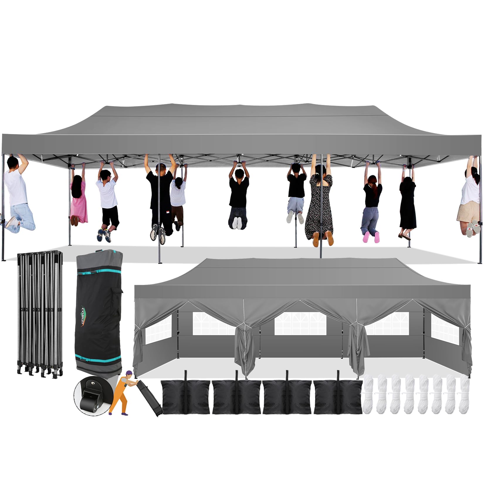 Photo 1 of   TARP ONLY   ---  COBIZI 10x30 Pop Up Canopy with 8 Sidewall,Heavy Duty Canopy UPF 50+ All Season Wind Waterproof Commercial Outdoor Wedding Party Tents for Parties Canopy Gazebo with Roller Bag(10 x 30 ft Gray)
