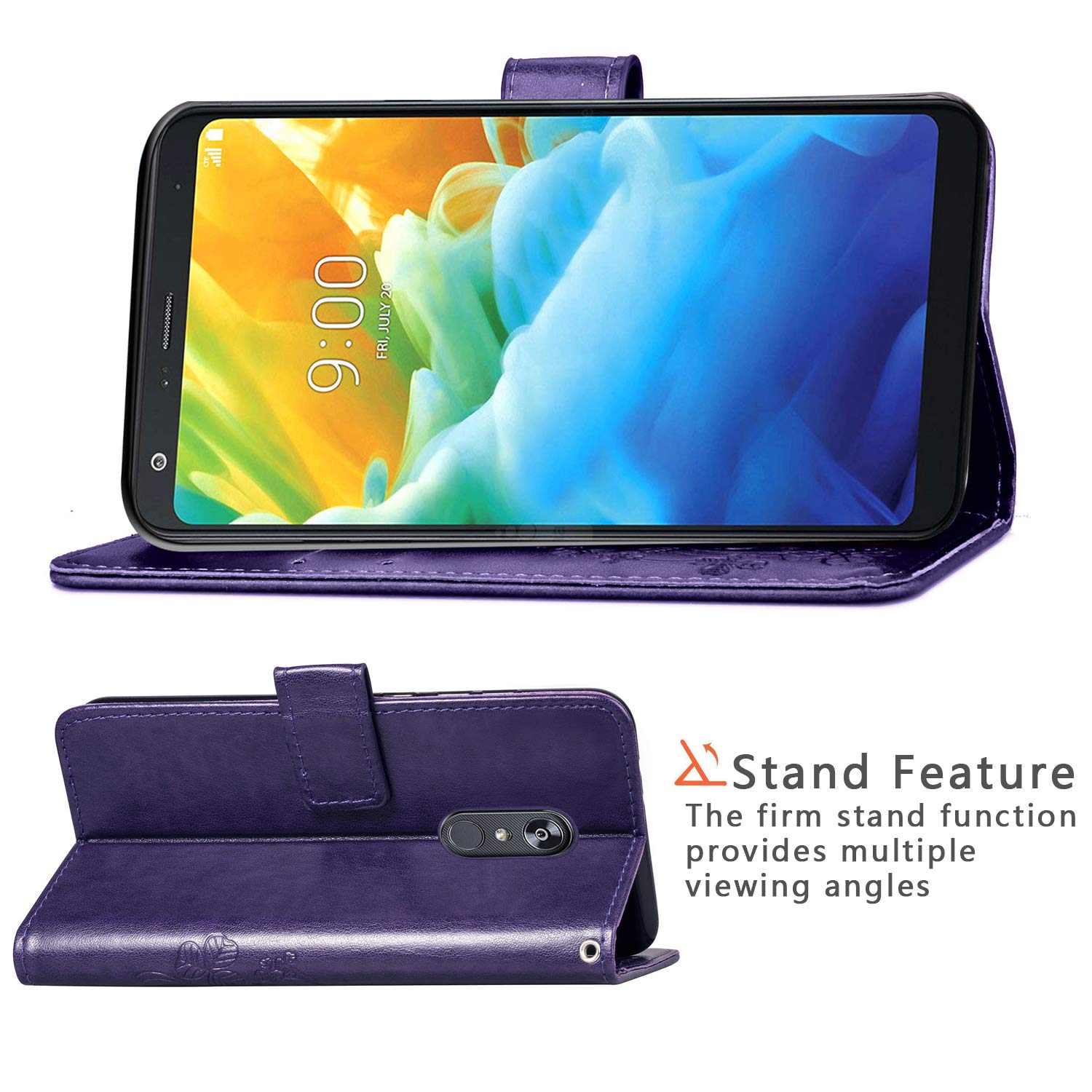 Halnziye Case for LG Stylo 5, Magnetic Closure Soft TPU Flip Leather Wallet Phone Case with Kickstand Card Slots Designed for LG Stylo 5 Cover (Purple)