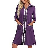 Ekouaer Women Zipper Robe Lightweight House Coat Zipper Front Short Bathrobes Soft Nightgown with Pockets S-3XL