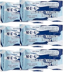 MEG - Military Energy Gum | 100mg of Caffeine Per Piece + Increase Energy + Boost Physical Performance + Arctic Mint 6 Pack (30 Count)