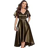 Ever-Pretty Women's Satin Short Ruffles Sleeves A Line Empire Waist Wedding Guest Dress with Pockets 02335