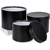 GnFlus Black Gift Box Round Gift Boxes with Lids Set of 3 Nesting Gift Boxes for Presents Assorted Sizes Flower Boxes for Arrangements Birthday Wedding Bridesmaid Graduation Christmas Party Gift Bags
