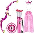 Bow and Arrow for Kids, LED Light Up Archery Set with Princess Cape and Crown, 10 Suction Cup Arrows, Target & Quivers, Outdoor Toy for Girls Aged 3-8, Birthday Gifts Toys for 4 5 6 7 8 Year Old