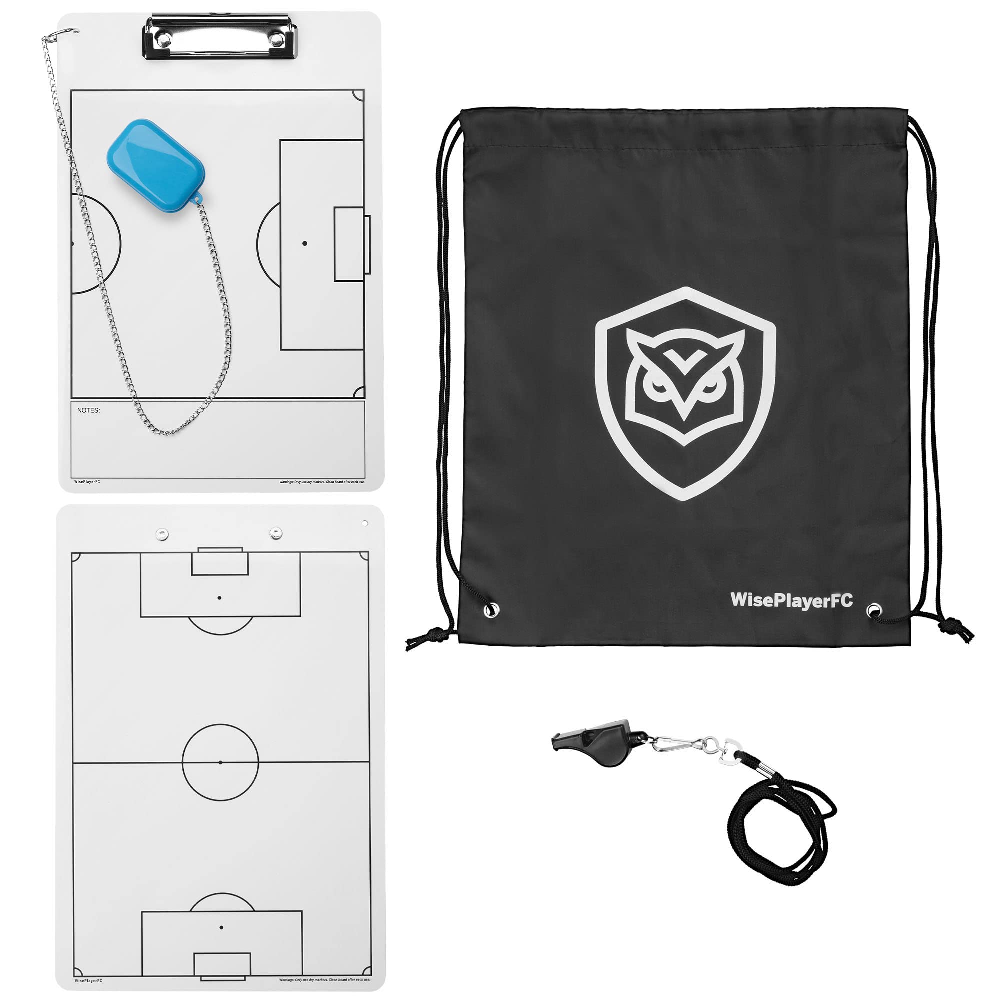 WISEPLAYERFC Double Sided Tactical Football Coach Whiteboard with Whistle and Bag
