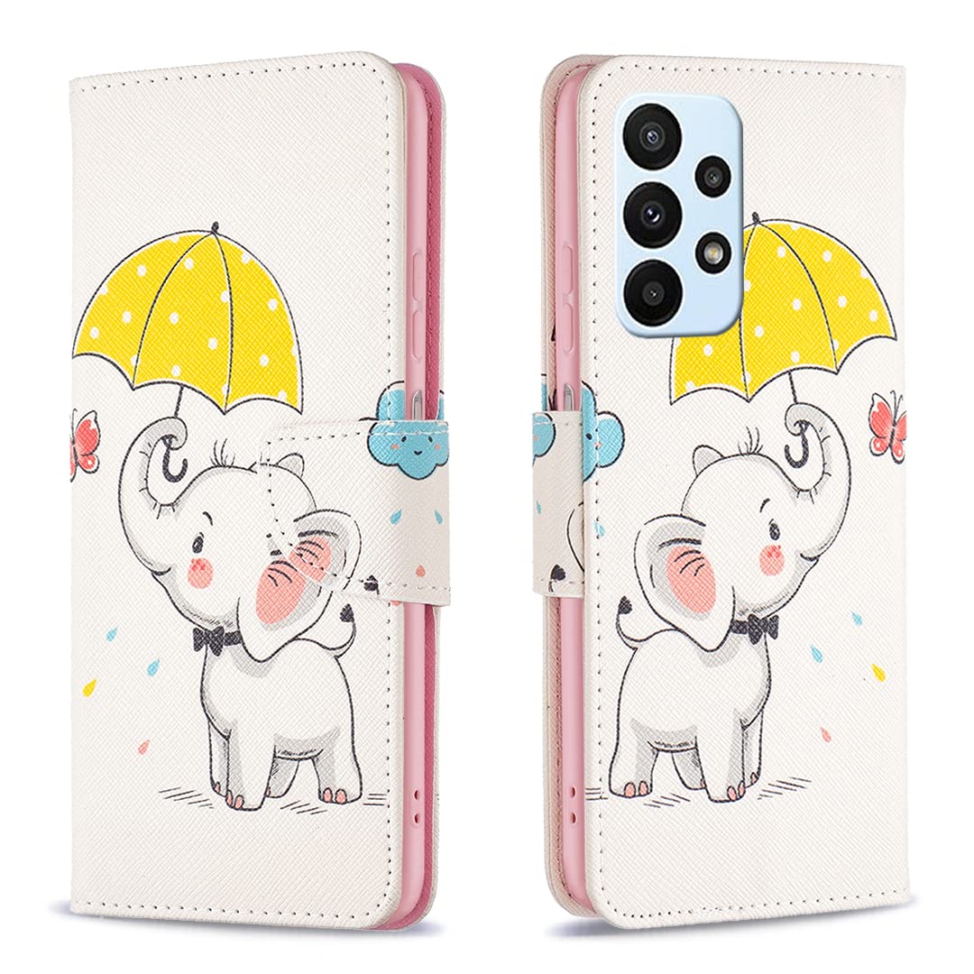 A52 Phone Case 5G, Galaxy A52s 5G Case Flip Shockproof PU Leather Wallet Cases with Stand Magnetic Gel Silicone Bumper Folio Slim Protective Phone Cover for Samsung Galaxy A52 5G Umbrella & Elephant
