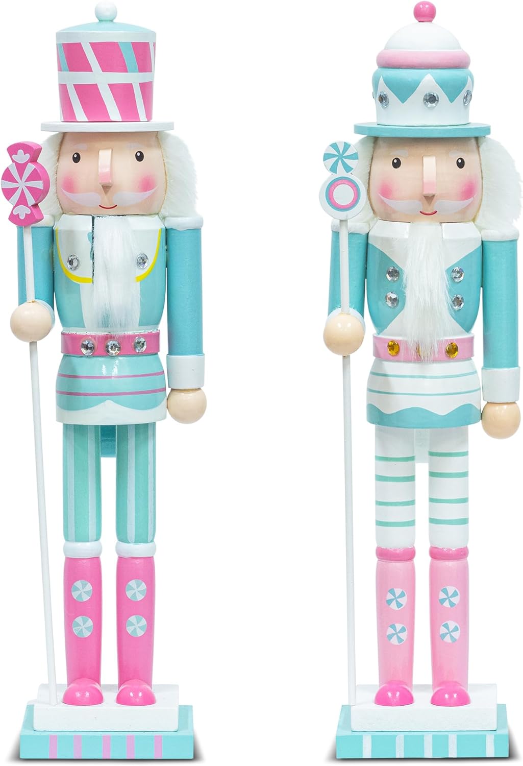 Nutcrackers - KI Store Christmas Nutcracker Pink and Blue 15-Inch Set of 2 Wooden Nutcracker Soldier Figurine Display Set for Kids Room Baby First Christmas Decor