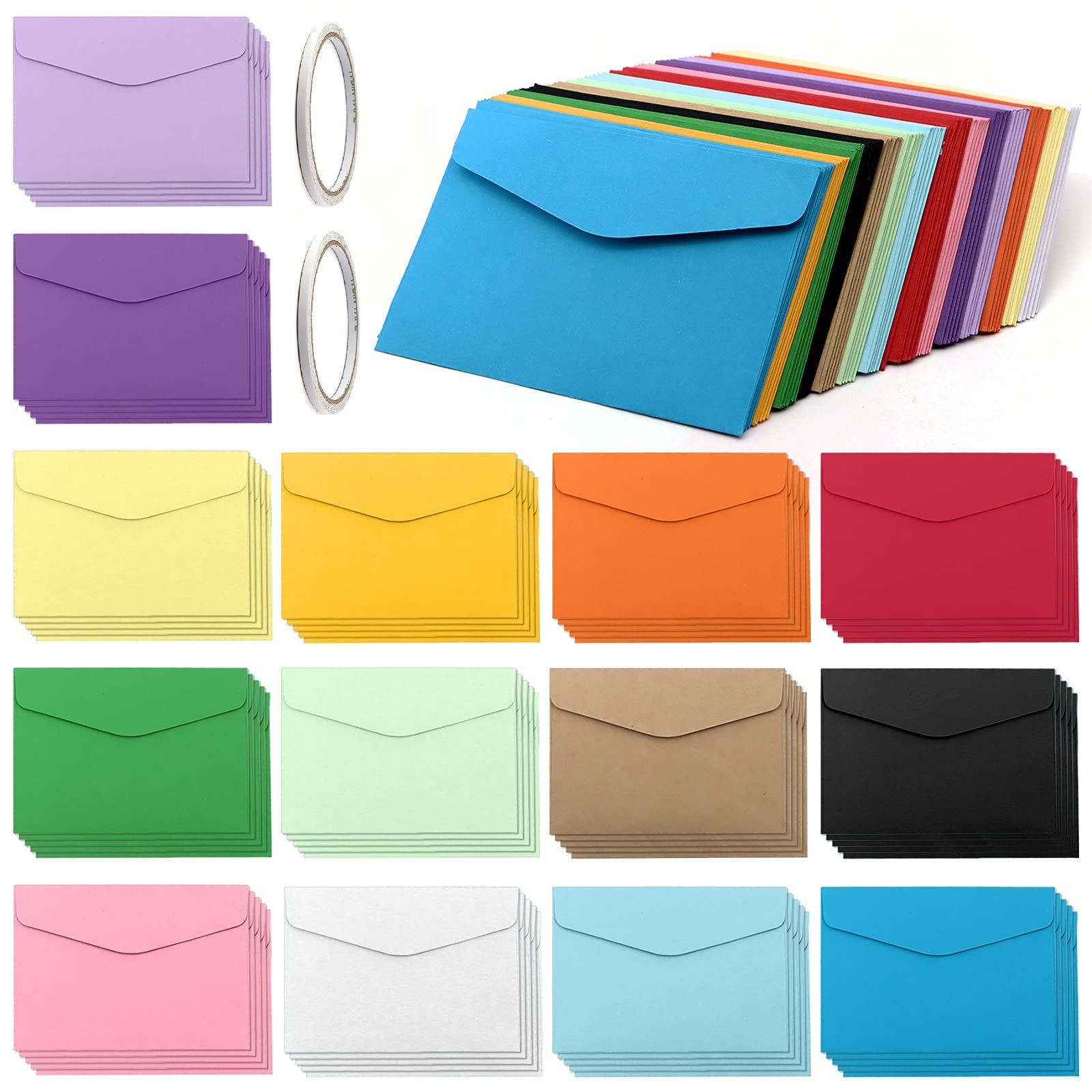 70 Pcs Mini Envelopes, VEGCOO Coloured Small Envelope Seed Coin Money Envelope with Tape, 11.5 × 8.2 cm Tiny Envelopes for Gift Greeting Cards Birthday Thanksgiving Christmas Wedding Party Supplies
