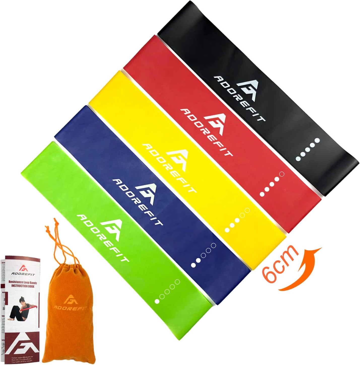 Resistance Band Exercise Loops - Width Upgraded Nature Latex Elastic Bands for Workout,Fitness,Home Gym,CrossFit,Pilates,Stretch,Yoga,Rehabilitation with Printed Instruction,Video Guide & Carry Bag
