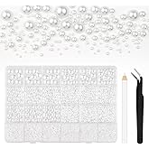 Bouiexye 13000 Pcs White Flatback Pearls 2/3/4/5/6/8/10mm Half Round Pearls for DIY Crafts Nail Art Shoes Mobile Phone Cases 