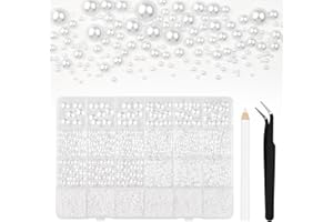 Bouiexye 13000 Pcs White Flatback Pearls 2/3/4/5/6/8/10mm Half Round Pearls for DIY Crafts Nail Art Shoes Mobile Phone Cases Etc