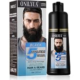 Mens Beard Dye for Men, 5 Minutes Instant Black Beard Dye Shampoo 3 in 1 | Root Touch Up, Mustache &amp; Beard Black Color Dye for Gray Coverage, Long Lasting &amp; Easy Use,Simpler Hair Color for Men, 200ML