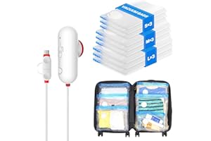 VMstr 9 Pack Travel Vacuum Storage Bags with USB Pump, Vacuum Packing Seal Bags for Luggage, Carry-on Size Space Saver for Clothes and Clothing Travel