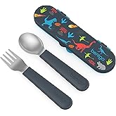 Bentgo Kids Stainless Steel Utensil Set - Reusable Fork, Spoon & Storage Case - High-Grade BPA-Free Stainless Steel, Easy-Grip Handles, Dishwasher Safe for School Lunch, Travel & Outdoors (Dinosaur)