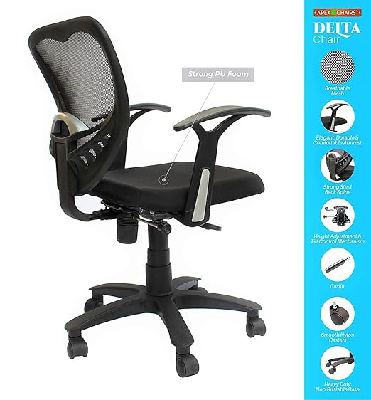 APEX Chairs Delta MB Chair Umbrella Base Office Chair (Standard, Black)