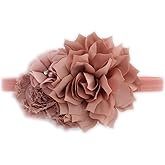 My Lello Headband Shabby Fabric Flower Cluster Baby - Infant - Toddler - Girl Stretchy Elastic Dusty Rose