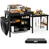Outdoor Cooking Station for Camping,Grill Table for Blackstone Griddle | Camp Kitchen with Storage Shelf,Grill Table Compatible with Blackstone Griddles &amp; Ninja,Heavy Duty for Patio, BBQ, Party