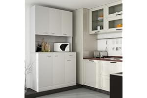 Boloni Kitchen Pantry Cabinets with 6 Doors and 3 Adjustable Shelves, 71" China Cabinet Hutch with Freestanding, Buffet Cabinet with Storage, Microwave Stand with Storage Cabinet, White