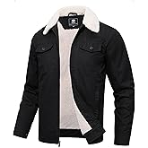 MoFiz Men's Sherpa Lined Cotton Cargo Jacket Turn-down Collar Work Jacket for Men Zip Up Mens Winter Coat with Multi Pockets