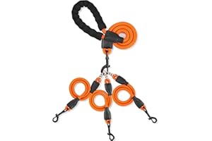 MENGBEI TRIBE Heavy Duty 3 Dog Leash No Tangle, 360 Swivel Detachable Multiple No Pull Double Dog Leash for Walking & Training Dual Dog - Three Dogs/Small Medium and Large Dogs, Orange, S/20-50 ibs