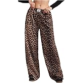 RoseSeek Women's Y2K Cheetah Wide Leg Sweatpants Elastic Waist Sports Pants Casual Long Trousers