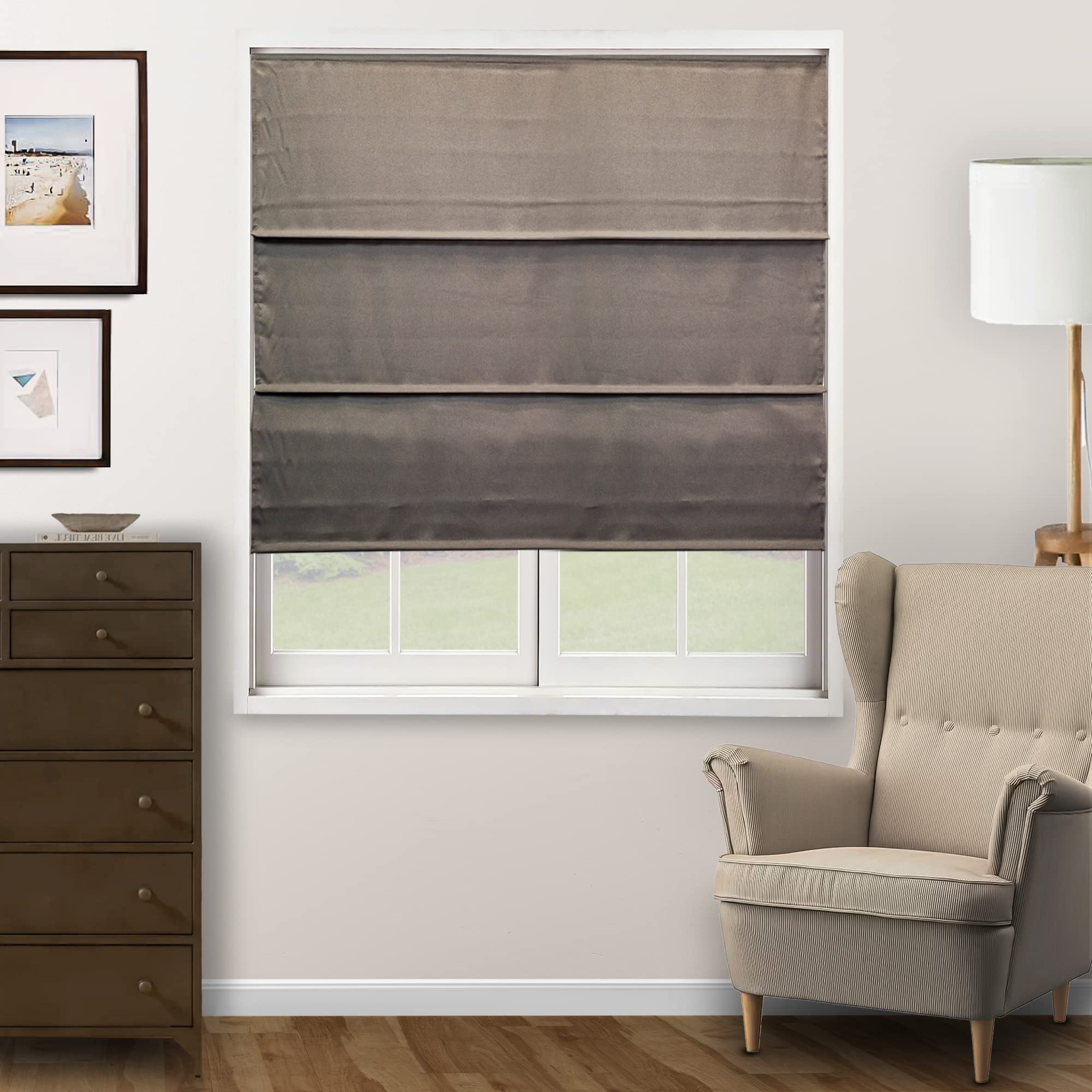 CHICOLOGY Roman Shades for Windows, Roman Window Shades, Roman Shades, Window Treatments, Window Shades for Home, Window Shade, Ridgewood Dark Elm (Privacy & Light Filtering), 39″ W X 72″ H
