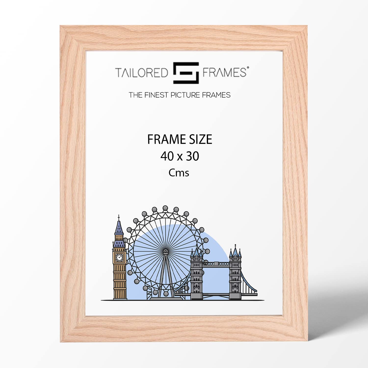 Tailored Frames Natural Oak Wood 40 x 30cm Single Picture Frames | Wall Hanging Type | Photo Frame Without Mount