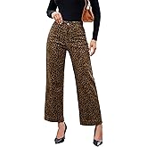 luvamia Wide Leg Jeans Woman Trendy High Waisted Leopard Cheetah Print Ankle Length Stretchy Denim Pants with Pockets