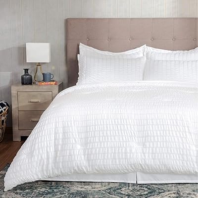 Bedsure 6-Piece Bed in a Bag, White Twin Seersucker Comforter Set
