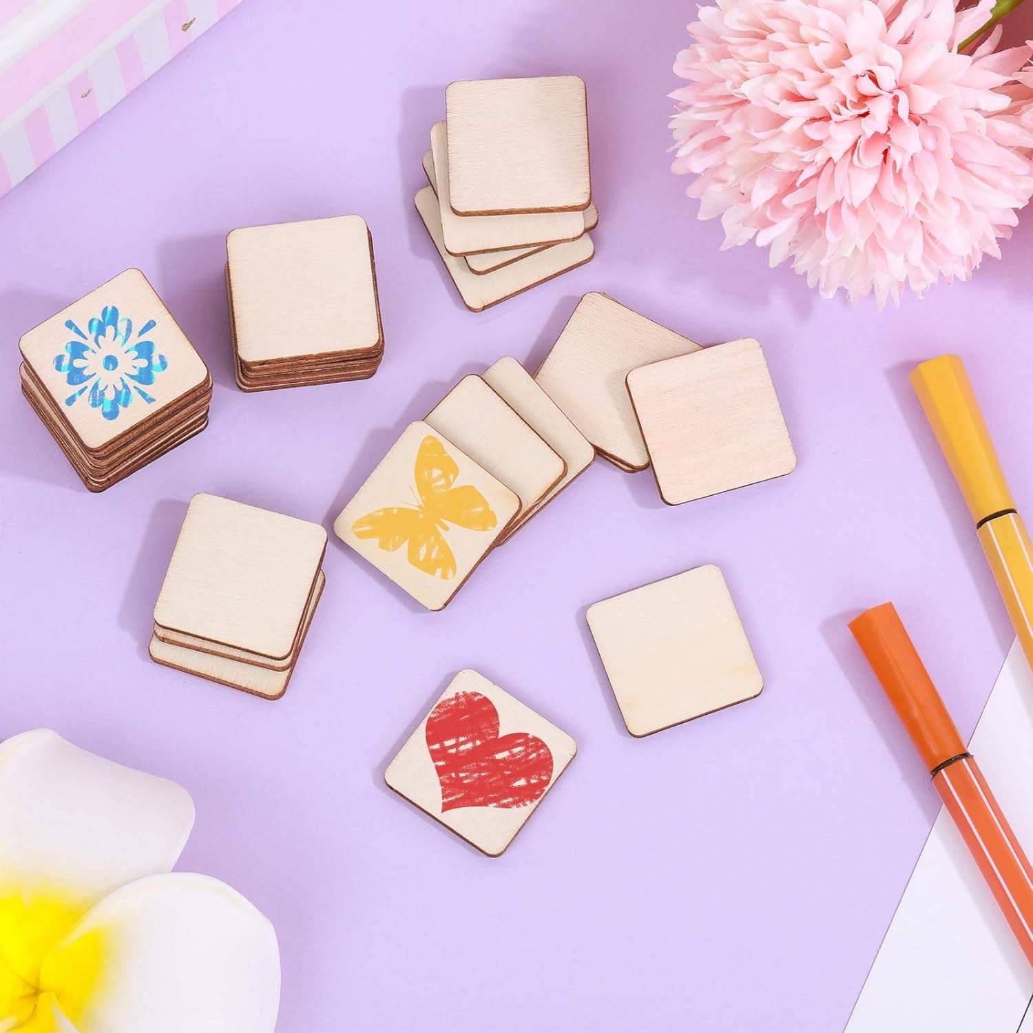 300 Pcs 1 Inch Unfinished Wood Pieces Blank Wood Squares Round Corner for Painting Writing Carving Letter Scrabble DIY (Square 1 x 1 x 0.12 inches)