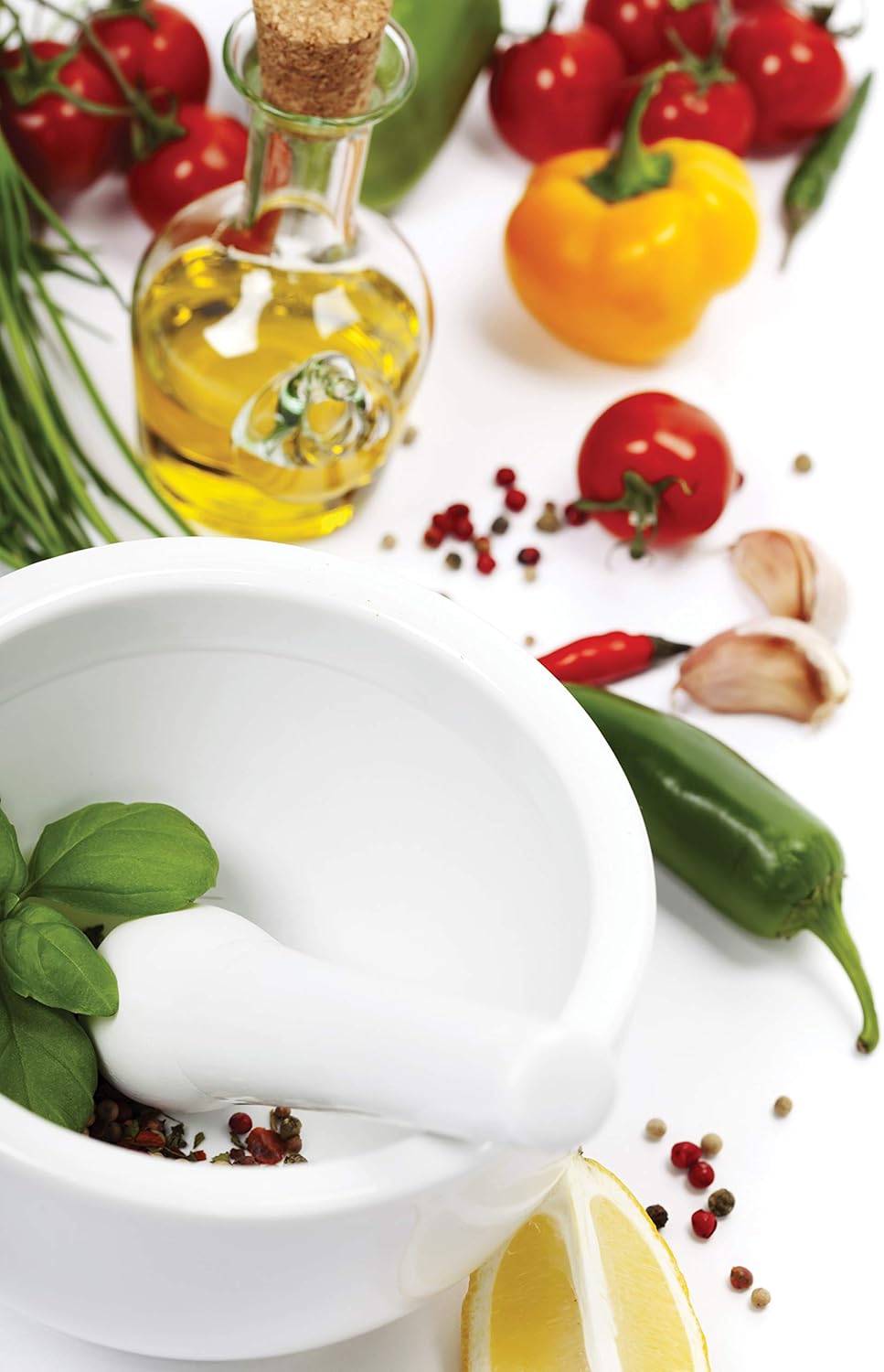 HIC Harold Import Co. Mortar and Pestle Spice Herb Grinder Pill Crusher, Fine-Quality Porcelain, White, 3.5-Inches: Mortar And Pestle: Kitchen & Dining