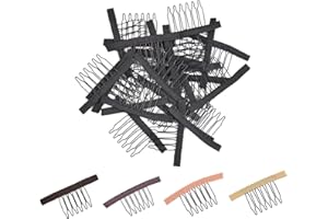 24 Pcs Wig Combs to Secure Wig 6-Teeth Wig Clips with Cloth for Making Wig Caps (Black)