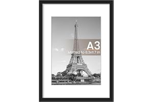 upsimples A3 Picture Frame, Display Pictures 8.3x11.7 with Mat or 11.7 x 16.5 Without, Wall Hanging Poster Frames, Black, 1 P