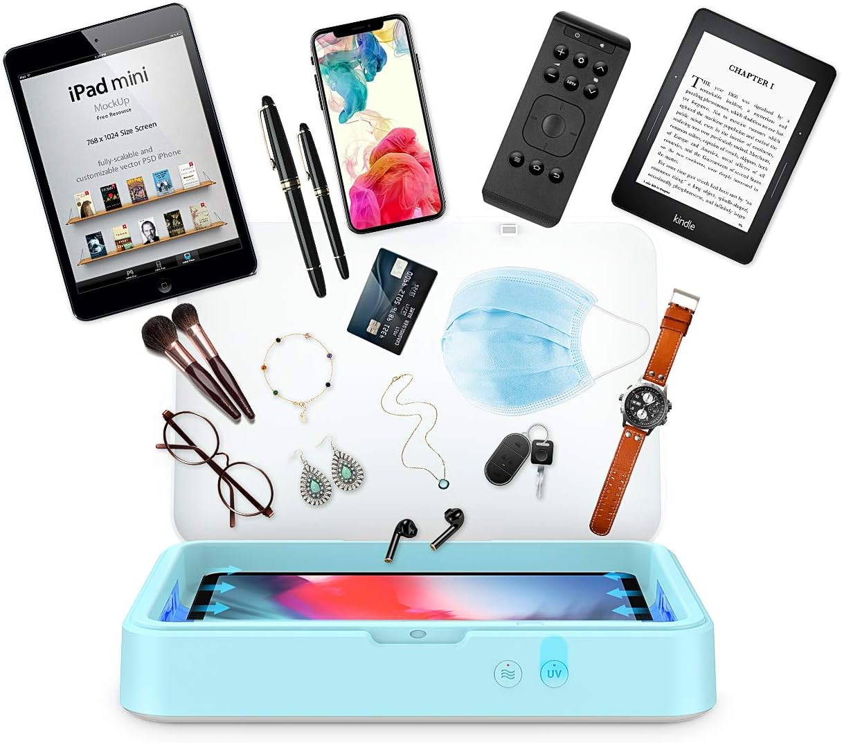UV Cell Phone Sanitizer Cleaner UV Light Sanitizer Aromatherapy Multi-Function Large Capacity for iPhone Android Smartphones Jewelry Watches Keys