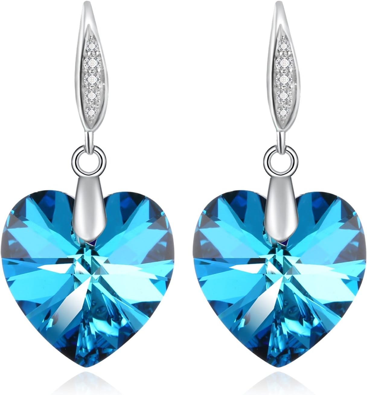 Heart Earrings Valentine's Day Gifts for Woman with Swarovski Crystal Birthstone Jewellery Ocean Blue
