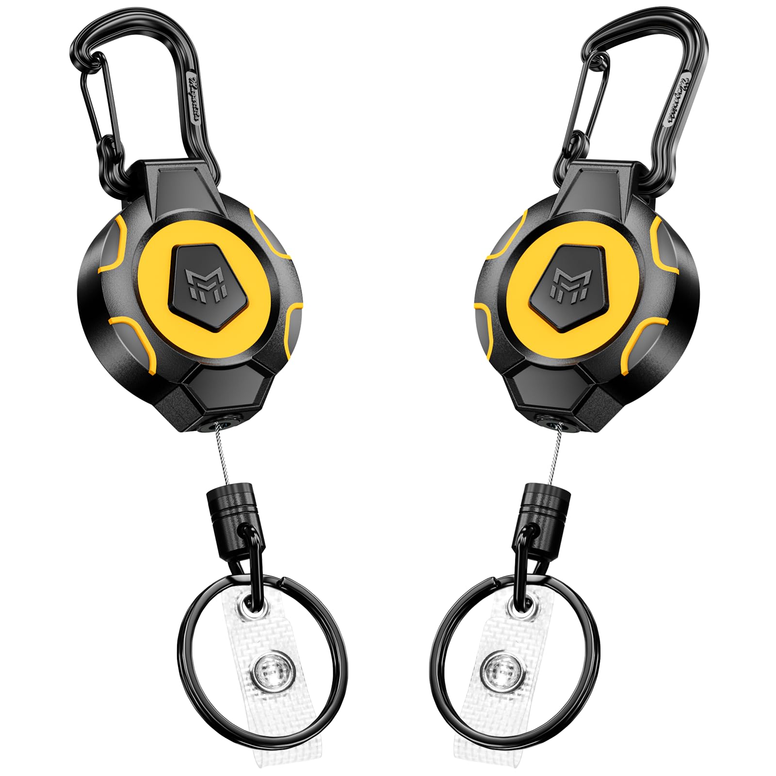 MNGARISTA 2-Pack Upgraded Retractable Keychain, Heavy Duty Carabiner Badge Holder with 283.5 g Retraction, 80 cm Stainless Steel Cord, ID Badge Reel with Badge Strap and Key Ring