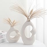 QuayDecor Set of 2 Romantic Hollow Ceramic Vases for Home Decor – Modern Minimalist Romantic Flower Vase for Pampas Grass Perfect for Entryway, Coffee Table, Living Room, Dining Table, Shelf Decor