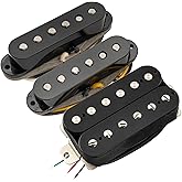 Musiclily Pro ST-TX Alnico 5 Staggered ST-HSS Guitar Pickups Set Black | Single Coil and Uncovered Humbucker, Neck Middle Bridge, for Strat Style Electric Guitar