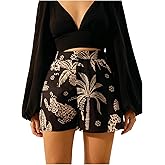MakeMeChic Women's Boho Tropical Print Shorts Wide Leg High Waisted Beach Shorts