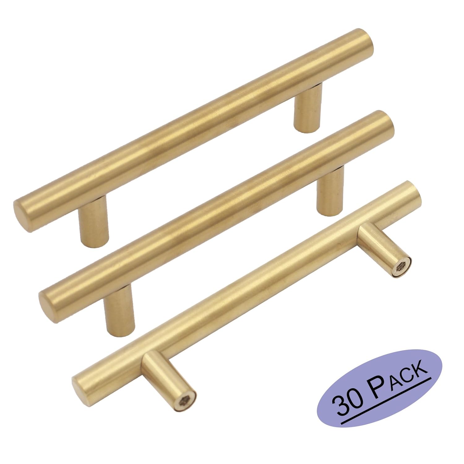 Goldenwarm 30pcs Brushed Brass Handles For Modern Kitchen Cabinet