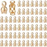 PLIGREAT 100 Pcs 14K Gold Filled Clamshell Calotte Bead Tip Bulk End Cap Knot Cover Brass Double Closed Rings for DIY Jewelry Bracelets Necklace Making