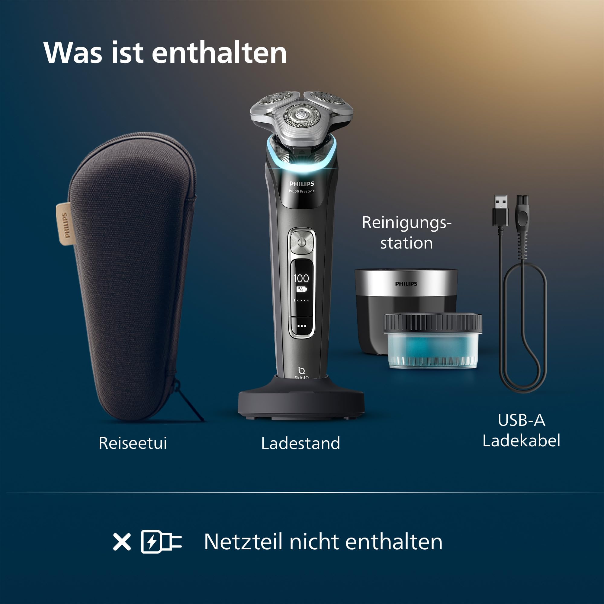 Philips Rasierer i9000 Prestige, elektrischer Nass- und Trockenrasierer für Herren mit integriertem Trimmer, schwarz, Drucksensor, Reinigungsstation, Ladestation und Reiseetui (Modell XP9207/30) 7