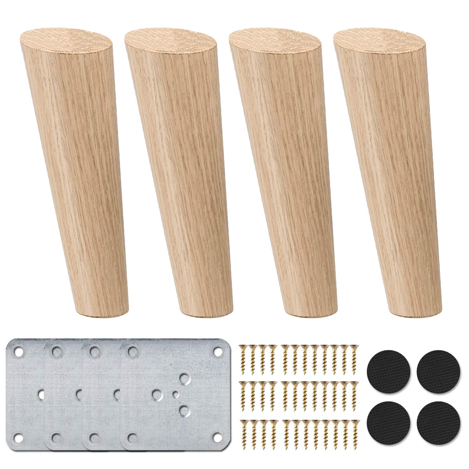 La Vane 8 inch / 20cm Wooden Furniture Legs, Set of 4 Solid Wood Oblique Tapered Furniture Replacement Feet with Mounting Plate & Screws for Sofa TV Cabinet Bed Dining Table