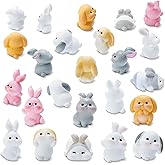 Exasinine 24Pcs Mini Rabbits Resin Bunny Figurines Mini Animals Fairy Garden Miniature Moss Landscape Ornaments for Home Décor (Cute Bunny)
