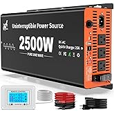 2500 Watt Sump Pump Battery Backup System, Pure Sine Wave Output, Professional Backup System in The Event of a Power Outage, Remote Controller with LCD Screen, Automatic Grid and Battery