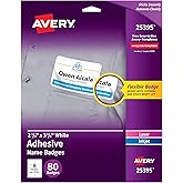 Avery Flexible Printable Name Tag Stickers, 2-1/3" x 3-3/8", Matte White, Removable Adhesive, Laser & Inkjet Compatible, 80 Name Badges Total, Great for Networking, Events, and More (25395)